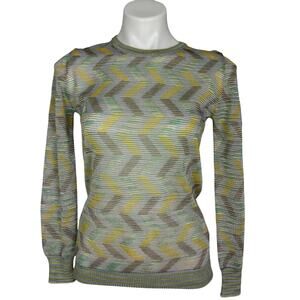 M Missoni Pattern Rib Knit Wool Blend Sweater Ocra Green Size XL
